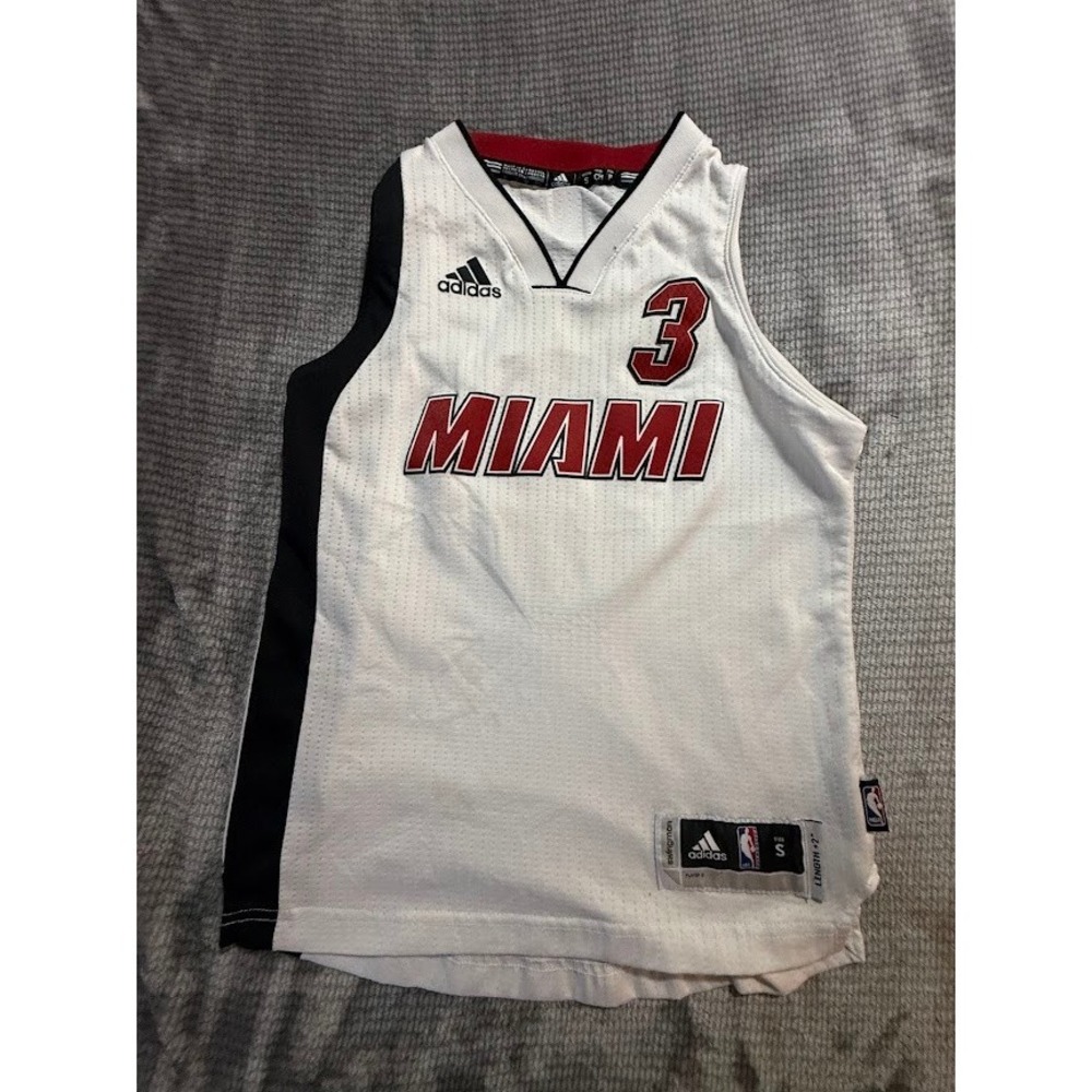 Adidas NBA Miami Heat‎ Dwyane Wade 3 Swingman Jersey White Boys Small RN67891
